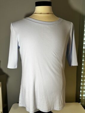 Banana Republic Light Blue RIBBED ELBOW-SLEEVE T-SHIRT